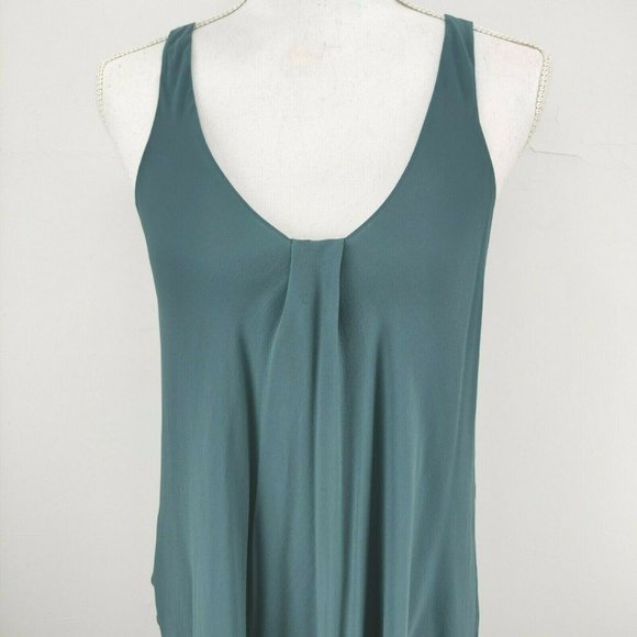 Eileen Fisher Size XS 100% Silk Georgette Sleeveless Sheer Teal Dress - Picture 4 of 9
